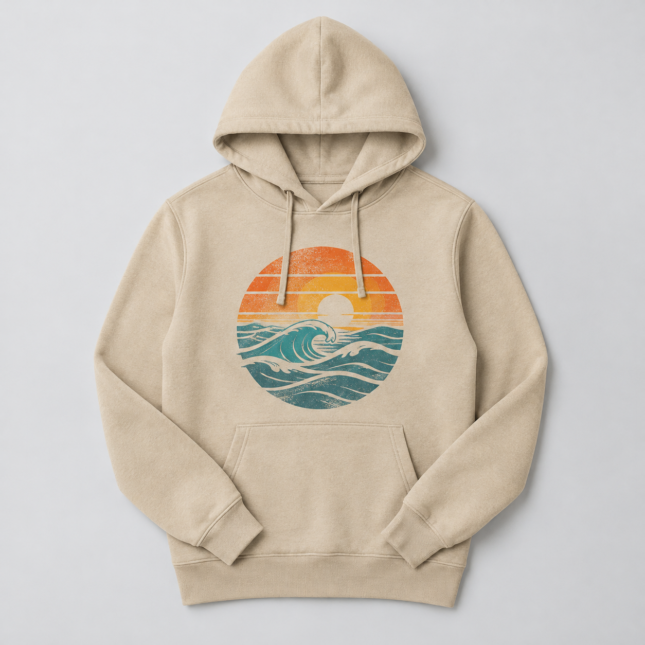 Sunset Wave Graphic Hoodie – Unisex – flat lay