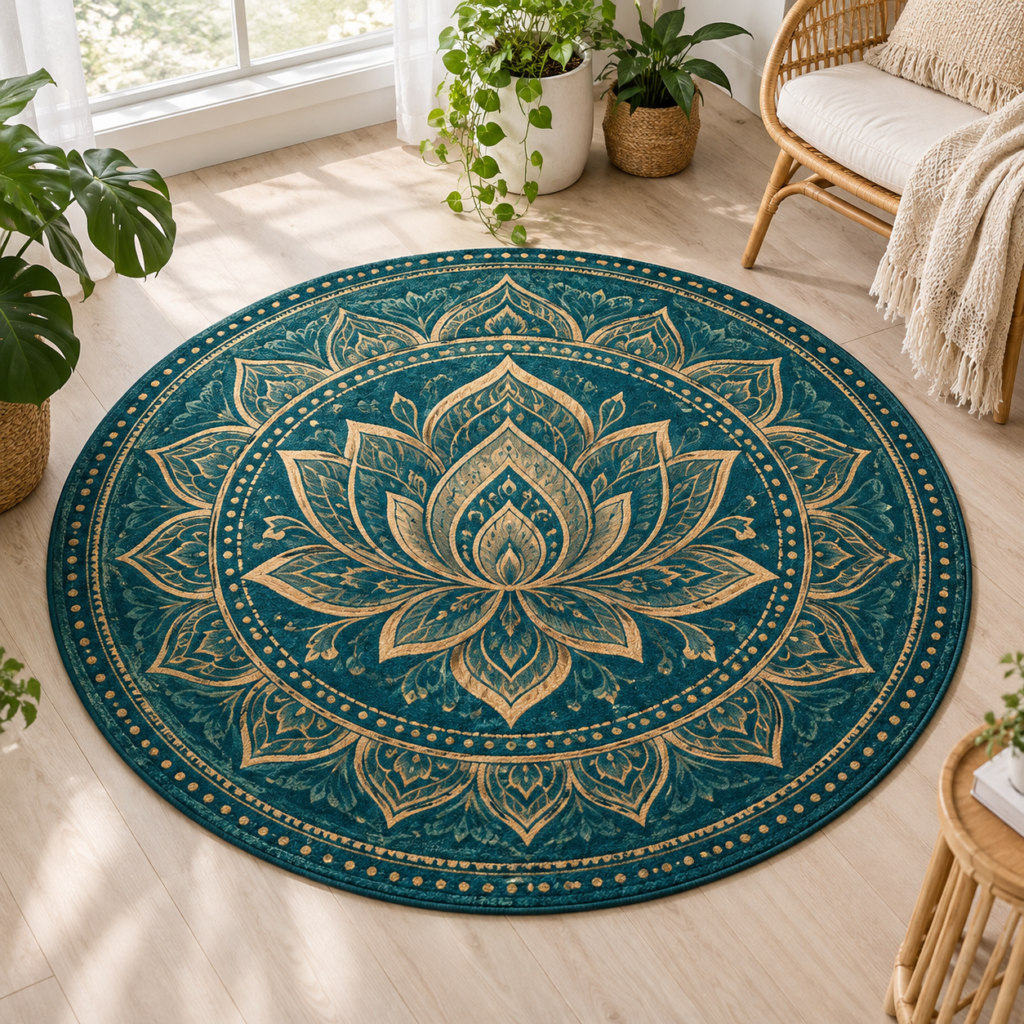 Lotus Mandala Round Rug – 6' Diameter